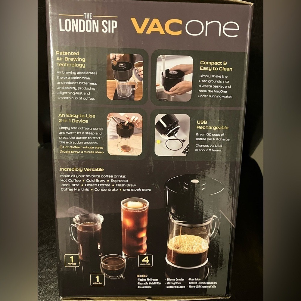 VACone London Sip Air Brewer USB Rechargeable Battery Coffee Maker NIB - Picture 4 of 5